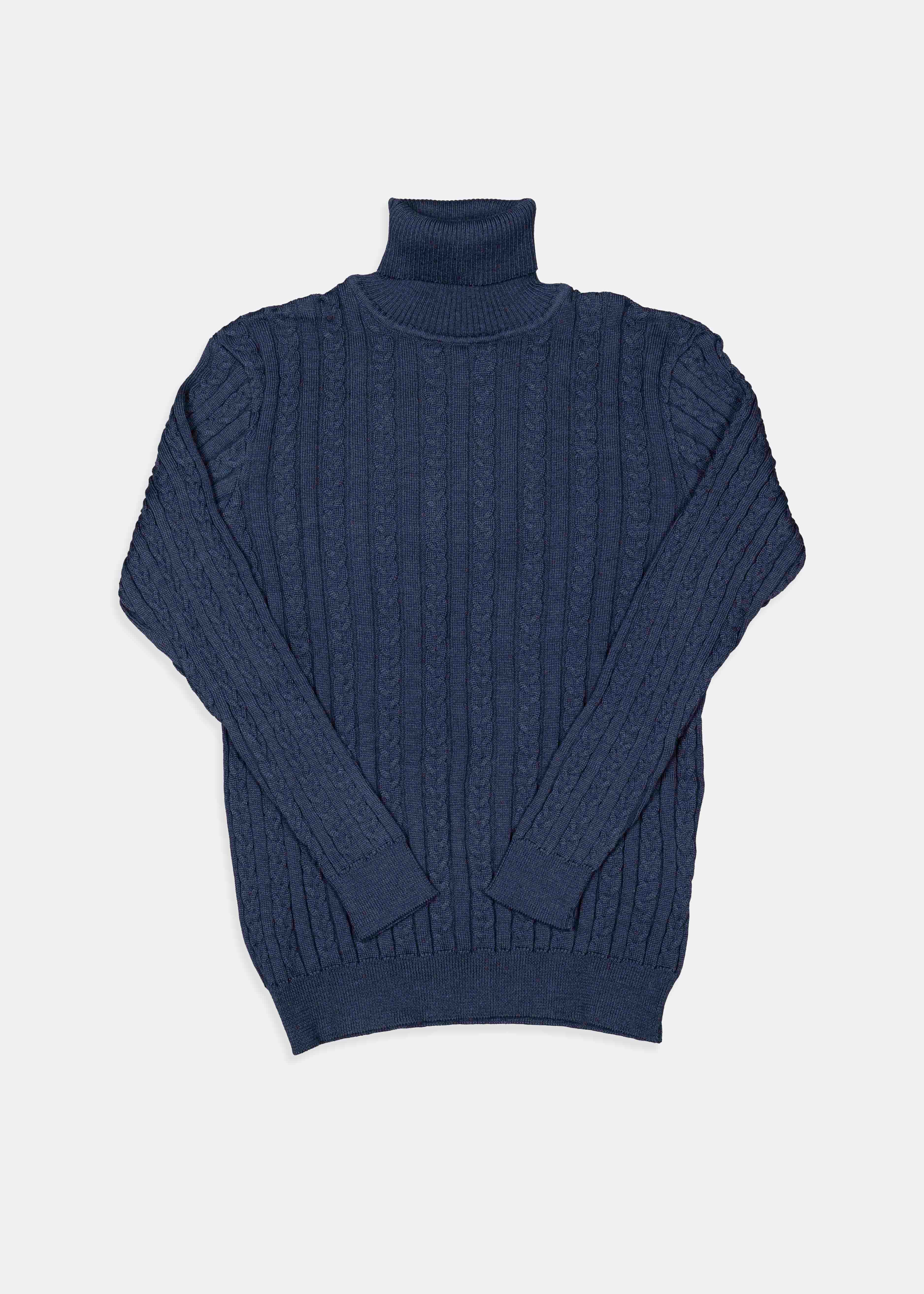 Navy Cable Roll Neck Knit
