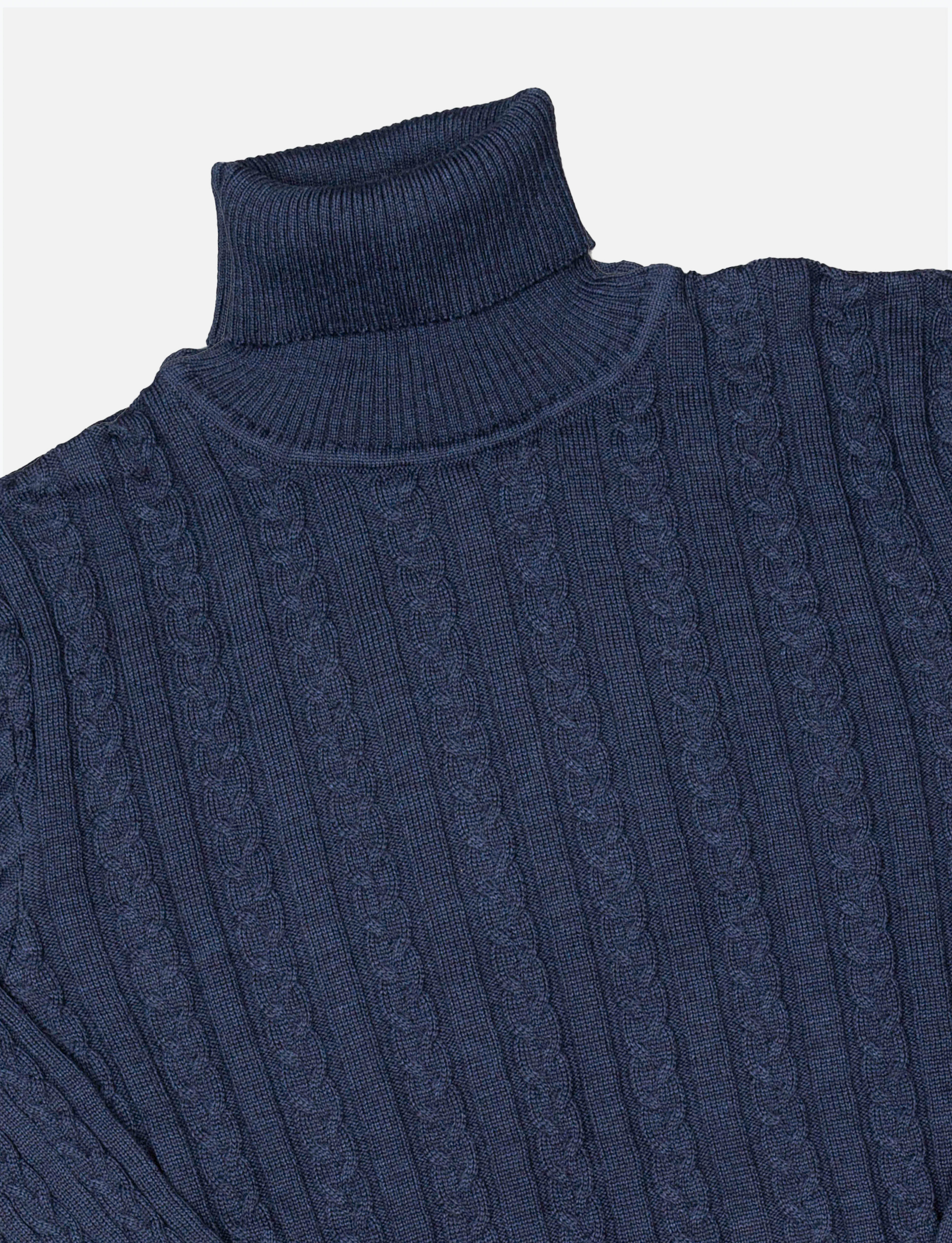 Navy Cable Roll Neck Knit