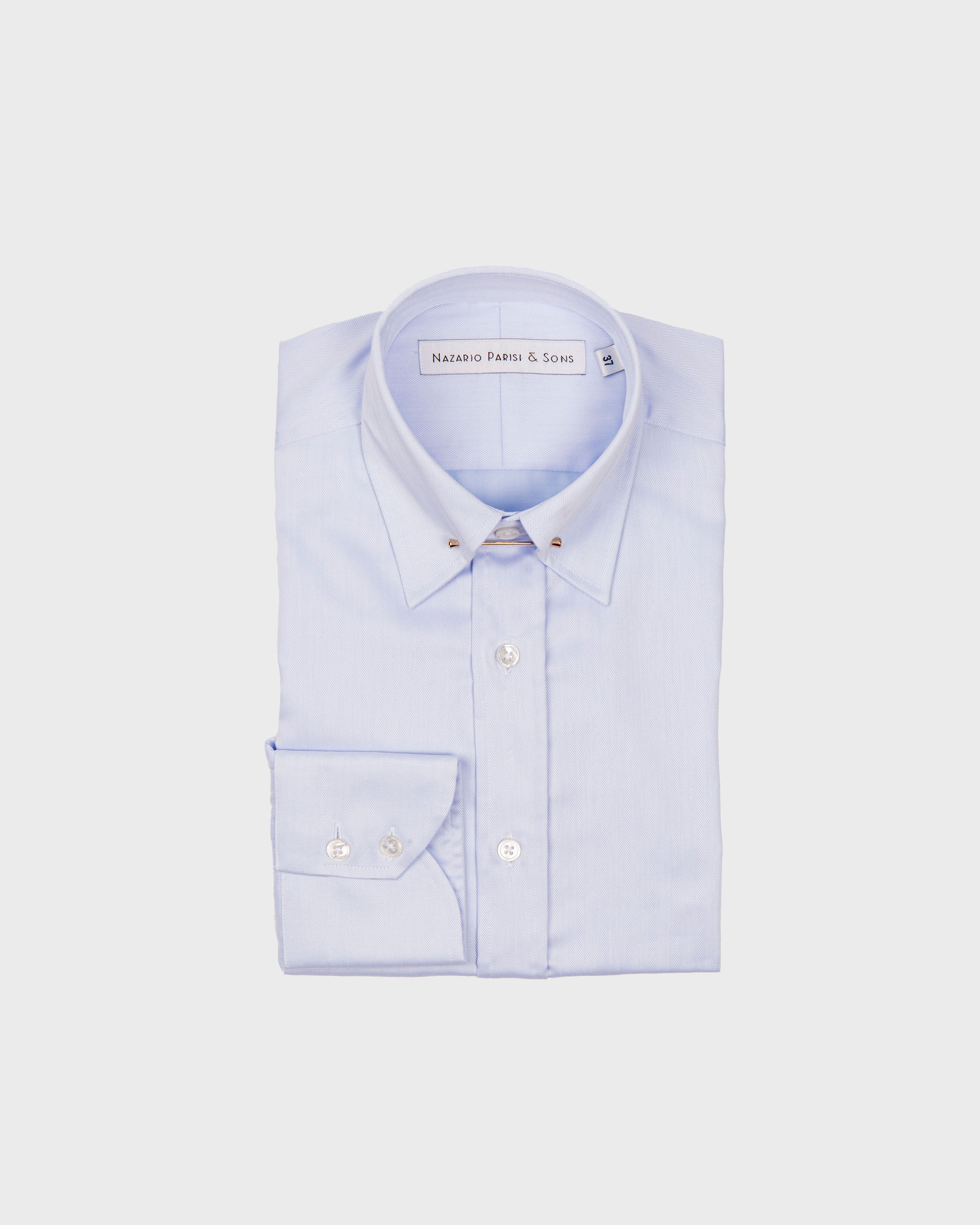 London Blue Herringbone Pin Collar Shirt