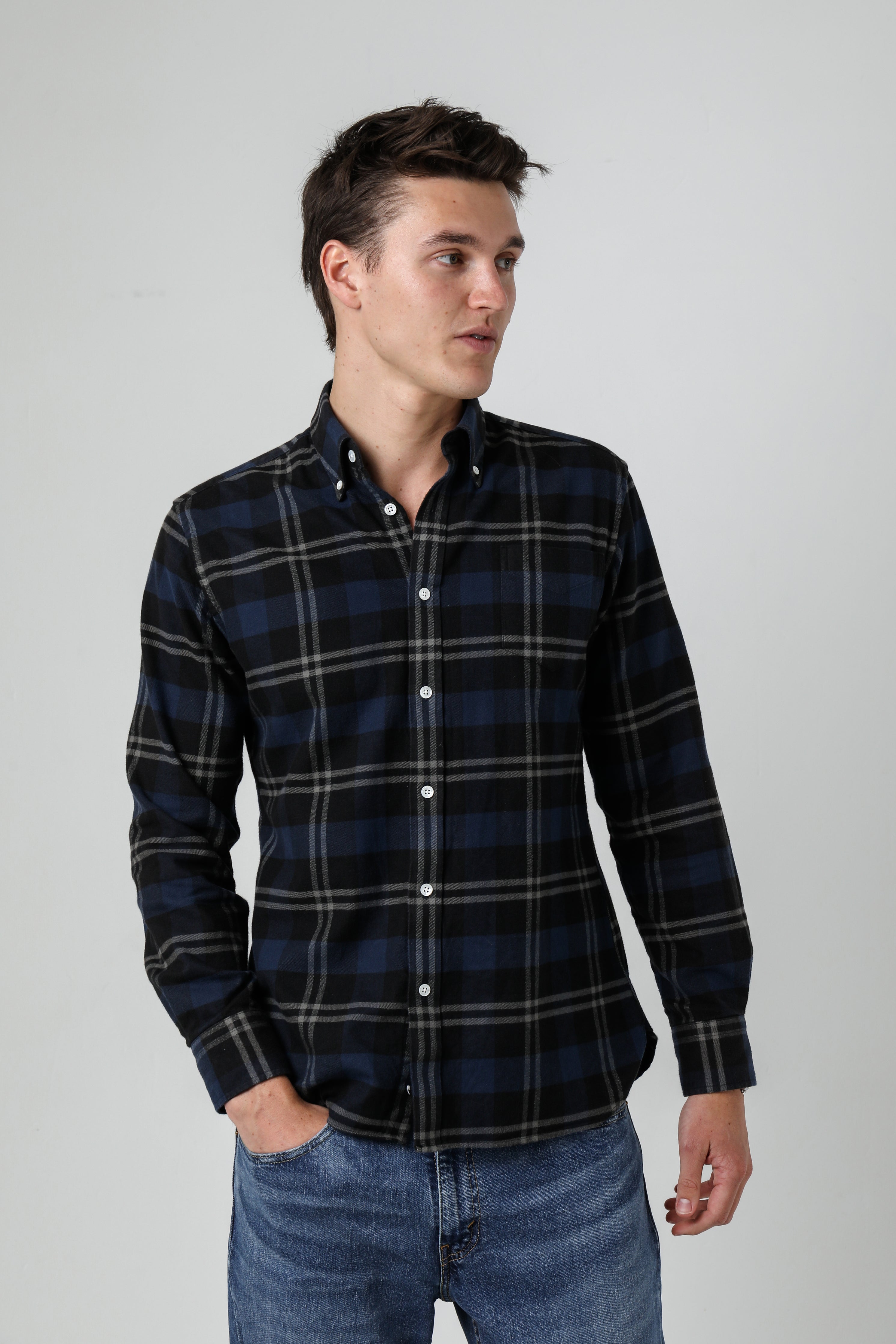 Melbourne Navy Check Flannel Shirt
